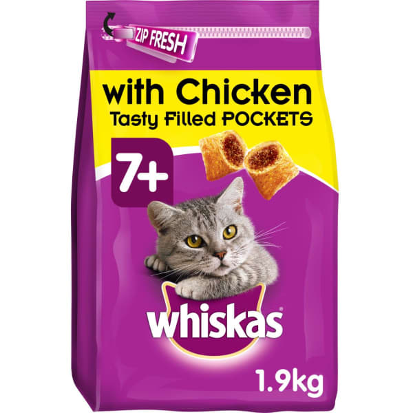 Image of Whiskas 7+ Complete Senior Dry Cat Food - Chicken, 1.9kg - Chicken