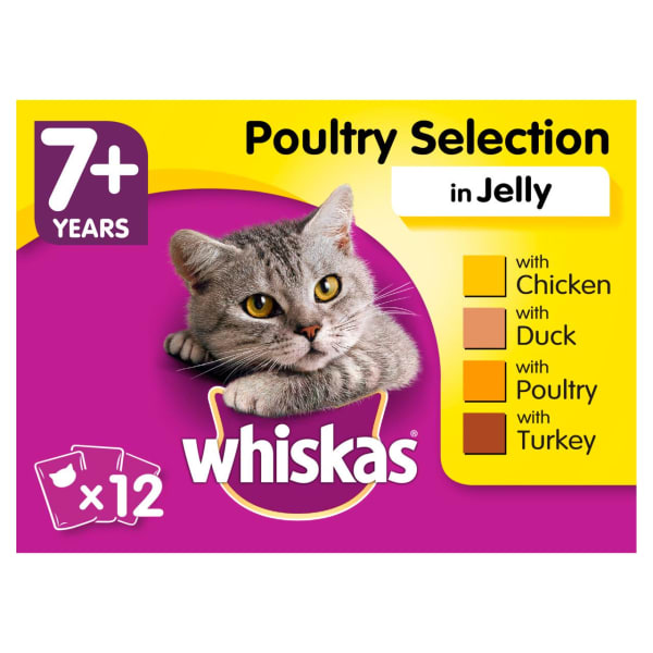 Image of Whiskas Senior 7+ Wet Cat Food Pouches - Poultry Selection in Jelly, 12 x 100g - Poultry Selection in Jelly