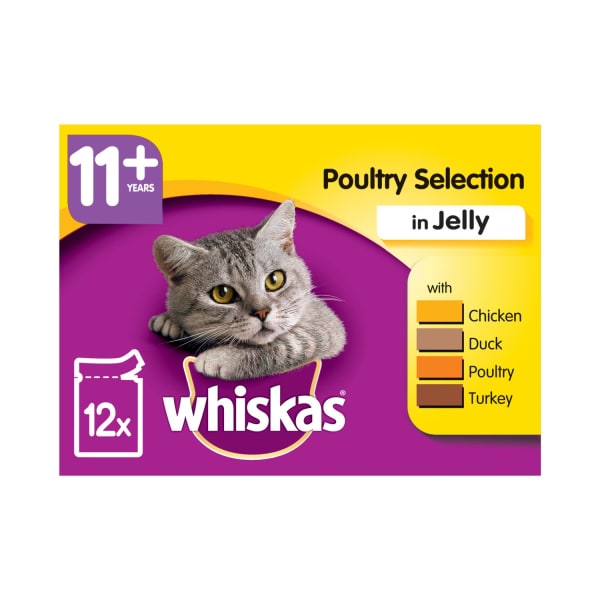 Image of WHISKAS 11+ Cat Pouches Poultry Selection in Jelly, 12 x 100g