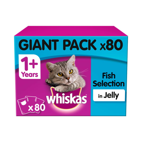 Image of Whiskas Adult 1+ Wet Cat Food Pouches - Fish Selection in Jelly, 80x85g Fish Selection in Jelly