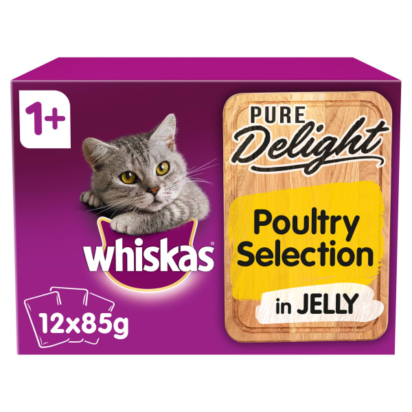 Image of WHISKAS 1+ Cat Pouches Pure Delight Poultry Selection in Jelly, 12 x 85g