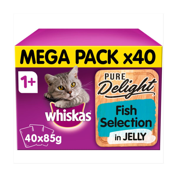Image of Whiskas 1+ Pure Delight Adult Cat Pouches - Fish Selection in Jelly, 40 x 85g - Fish Selection in Jelly