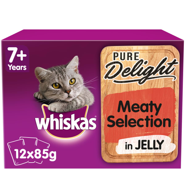 Image of WHISKAS 7+ Cat Pouches Pure Delight Meaty Selection in Jelly, 12 x 85g