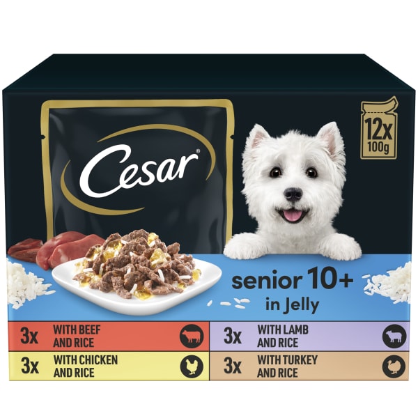 Image of Cesar Deliciously Fresh Senior 10+ Wet Dog Food Pouches - Mixed Selection in Jelly, 12 x 100g - Mixed Selection in Jelly