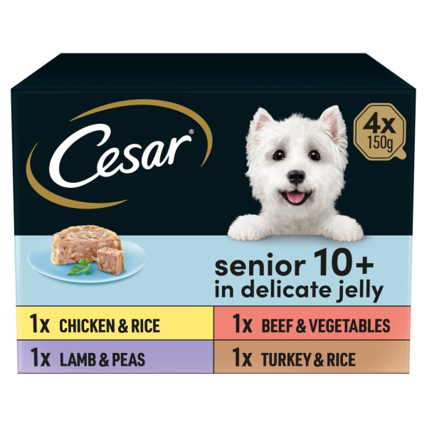 Image of Cesar Senior 10+ Wet Dog Food - Tray Selection in Delicate Jelly, 8 x 150g - Tray Selection in Delicate Jelly