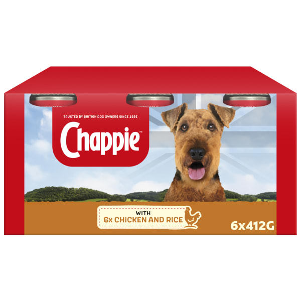 Image of Chappie Adult Wet Dog Food Tins - Chicken & Rice, 6 x 412g - Chicken & Rice