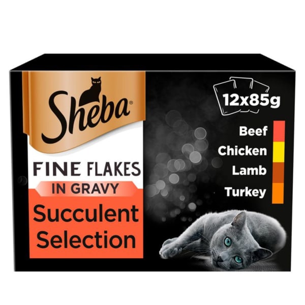Image of Sheba Fine Flakes Adult 1+ Cat Wet Food Pouches - Succulent Selection in Gravy, 12 x 85g - Succulent Selection in Gravy