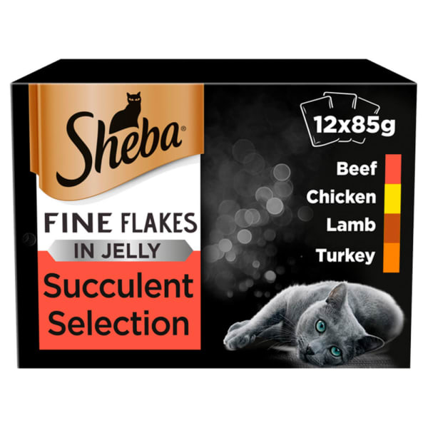Image of Sheba Fine Flakes Adult Cat Wet Food Pouches - Succulent Selection in Jelly, 12 x 85g - Succulent Selection in Jelly