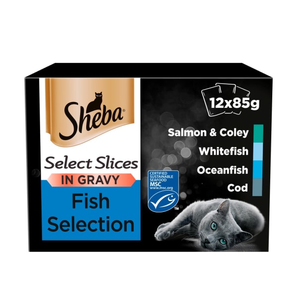 Image of Sheba Select Slices Adult/Senior Cat Wet Food Pouches - Fish Collection in Gravy, 12 x 85g - Fish Collection in Gravy