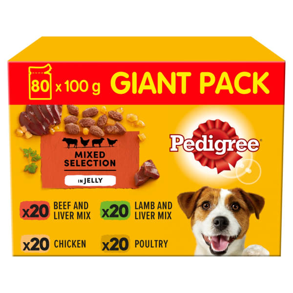 Image of Pedigree Adult Wet Dog Food Pouches - Mixed Selection in Jelly, 80 x 100g - Mixed Selection in Jelly