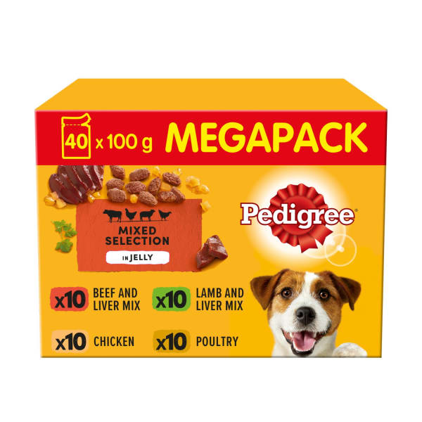Image of Pedigree Adult Wet Dog Food Pouches - Mixed Selection in Jelly, 40 x 100g - Mixed Selection in Jelly