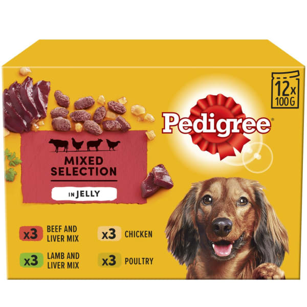 Image of Pedigree Senior Wet Dog Food Pouches - Meat Selection in Jelly, 12 x 100g - Meat selection in Jelly