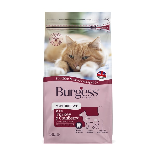 Image of Burgess Complete Mature Dry Cat Food - Turkey & Cranberry, 1.4kg - Turkey & Cranberry