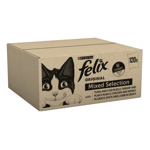 Image of Felix Adult Wet Cat Food Pouch - Mixed Selection Meat & Fish in Jelly, 120 x 100g - Mixed Selection Meat & Fish in Jelly