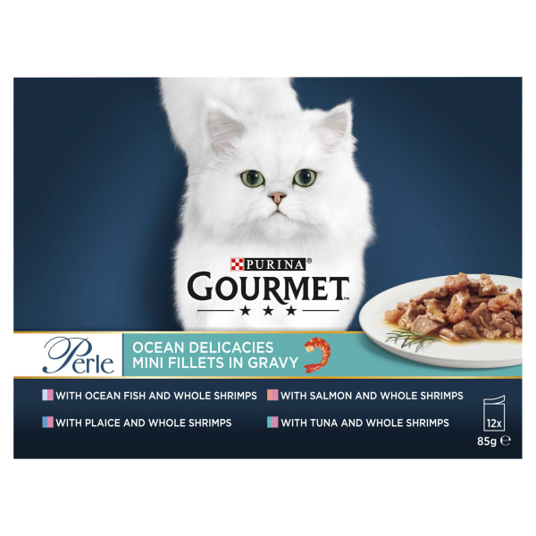 Image of Gourmet Perle Mini Fillets Pouches Adult Wet Cat Food - Ocean Delicacies in Gravy, 12 x 85g - Ocean Delicacies In Gravy