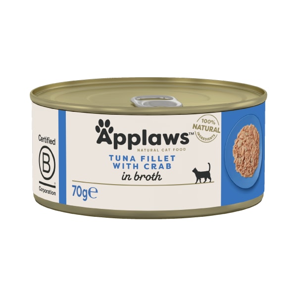 Image of Applaws Tin Adult Wet Cat Food - Tuna & Crab, 24 x 70g - Tuna & Crab