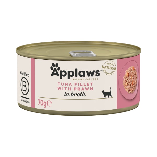 Image of Applaws Tin Adult Wet Cat Food - Tuna with Prawn, 24 x 70g - Tuna with Prawn