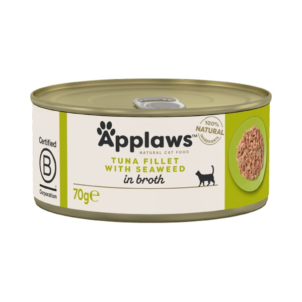 Image of Applaws Tin Adult Wet Cat Food - Tuna with Seaweed, 24 x 70g - Tuna with Seaweed