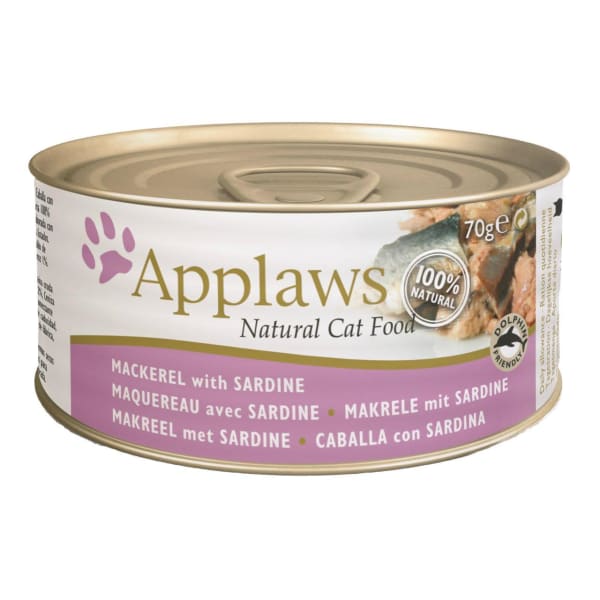 Image of Applaws Tin Adult Wet Cat Food - Mackerel with Sardine, 24 x 70g - Mackerel with Sardine