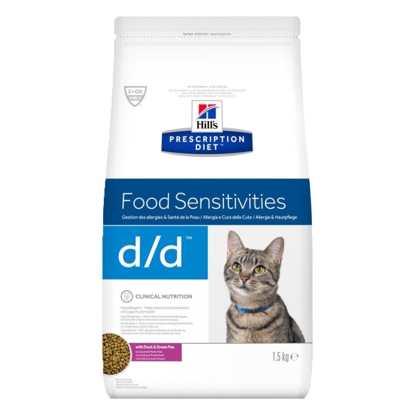 Image of Hill's Prescription Diet d/d Food Sensitivities Adult and Senior Dry Cat Food - Duck & Green Pea 1.5kg, 1.5kg - Duck & Green Pea