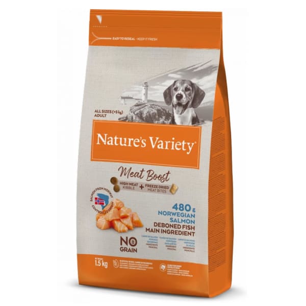 Image of Nature's Variety Meat Boost Dry Dog Food - Norwegian Salmon, 10kg - Salmon