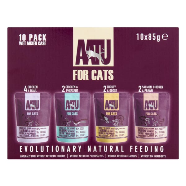 Image of Aatu Adult Cat Food Wet Pouches Mixed Case, 10 x 85g - Mixed