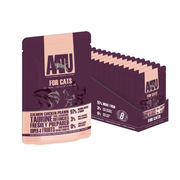 Image of Aatu Grain-free Adult Salmon Chicken & Prawn Wet Cat Food Pouches, 10 x 85g - Salmon, Chicken & Prawn