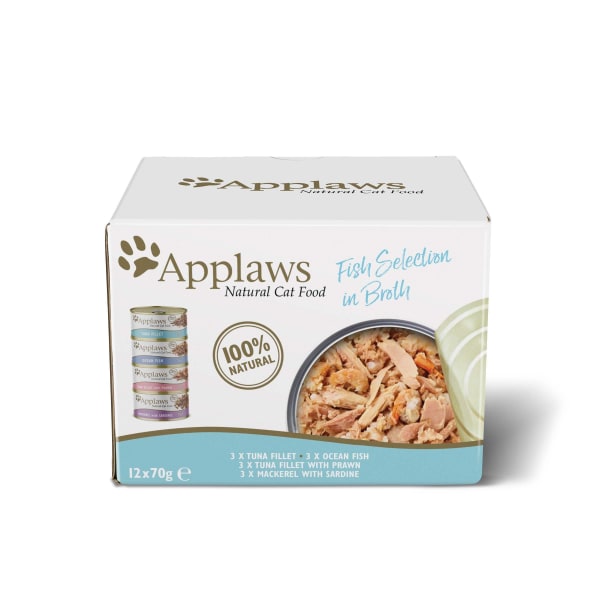Image of Applaws Natural Adult Tins Fish Collection in Broth Wet Cat Food, 12 x 70g - Fish Selection Multipack
