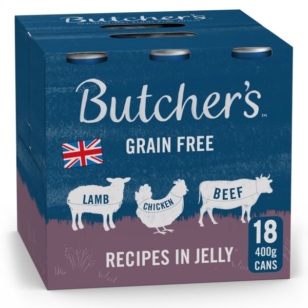Image of Butcher's Grain-free Meaty Recipes in Jelly Wet Dog Food, 18 x 400g - Beef, Chicken & Lamb