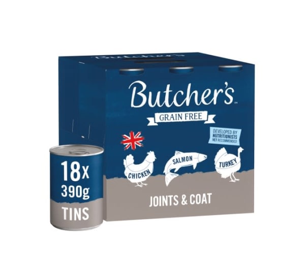 Image of Butcher's Joints & Coat Dog Food Tins, 6 x 390g - Chicken, Salmon & Turkey