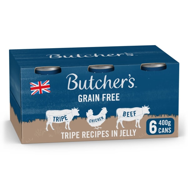 Image of Butcher's Tripe Recipes in Jelly Dog Food Tins, 6 x 400g - Tripe Recipes in Jelly