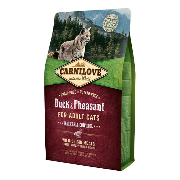 Image of Carnilove Grain-free Adult Duck & Pheasant Hairball Control Dry Cat Food, 2kg - Duck & Pheasant