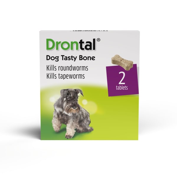 Image of Drontal Tasty Bone Wormer Tablets for Small and Medium Dogs (2 to 20kg) 1 tablet per 10kg, 2 per Pack