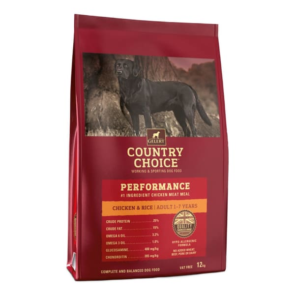 Image of Gelert Country Choice Performance Chicken & Rice Dry Dog Food, 12kg - Chicken & Rice
