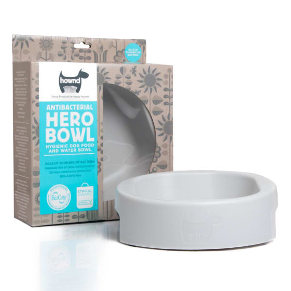 Image of Hownd Germ-Busting Hero Urban Grey Dog Bowl, Small - 18cm x 18cm