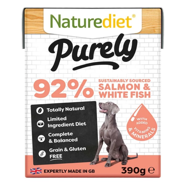 Image of Naturediet Purely 92% Salmon & White Fish Complete Wet Dog Food, 18 x 390g - Salmon & White Fish