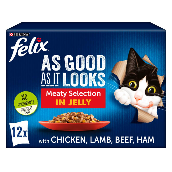 Image of Purina Felix As Good As It Looks Cat Food Meaty Selection in Jelly, 12 x 100g - Meaty Selection