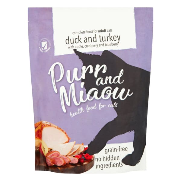 Image of Purr and Miaow Natural Grain-free Duck & Turkey Adult Dry Cat Food, 400g - Duck & Turkey