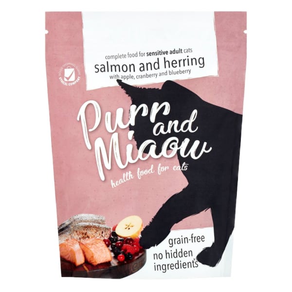Image of Purr and Miaow Natural Grain-free Salmon and Herring Adult Cat Food, 1.5kg - Salmon & Herring