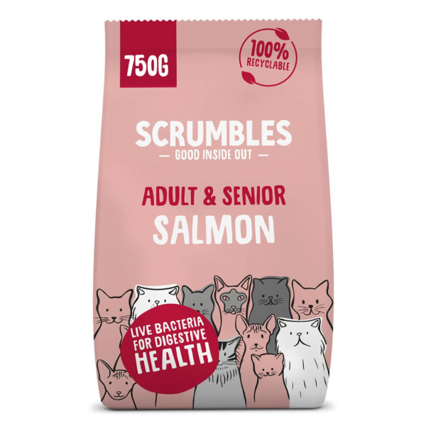 Image of Scrumbles Adult and Seniors Dry Cat Food Chicken with Salmon, 750g - Salmon