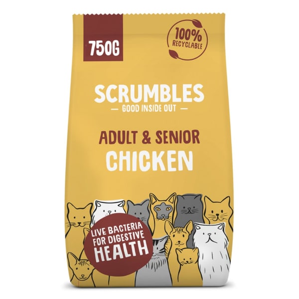 Image of Scrumbles Adult Dry Cat Food Chicken, 750g - Chicken