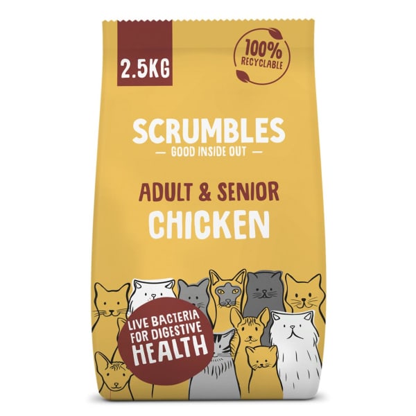 Image of Scrumbles Adults and Seniors Gluten free Chicken Dry Cat Food, 2.5kg - Chicken