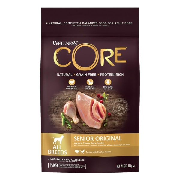 Image of Wellness Core Grain-free Senior Dry Dog Food Turkey and Chicken, 10kg - Chicken & Turkey