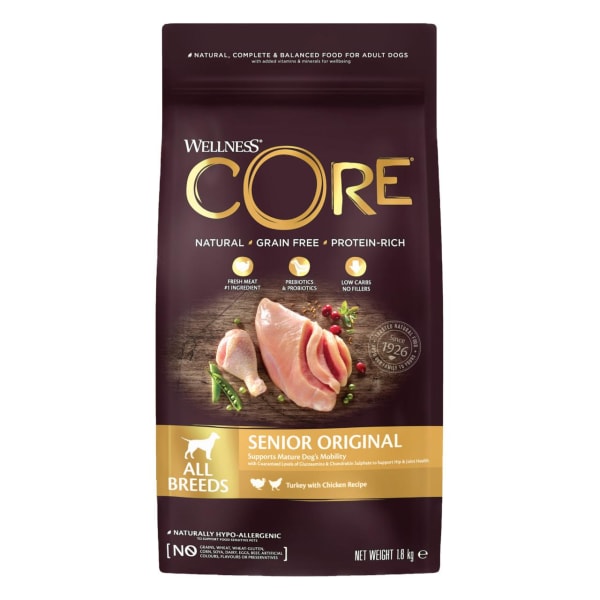 Image of Wellness Core Grain-free Senior Dry Dog Food Turkey and Chicken, 1.8kg - Turkey & Chicken