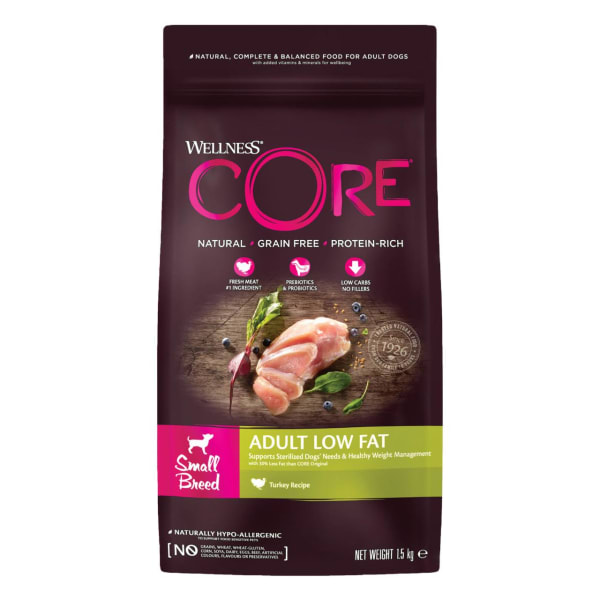 Image of Wellness Core Grain-free Small Breed Dry Dog Food Healthy Weight Turkey, 1.5kg - Turkey
