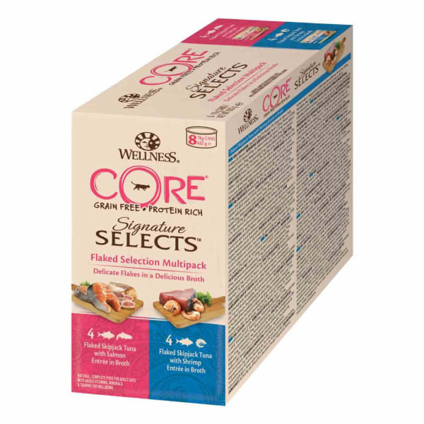 Image of Wellness Core Grain-free Wet Cat Food Signature Selects Flaked Multipack, 8 x 79g - Salmon & Tuna