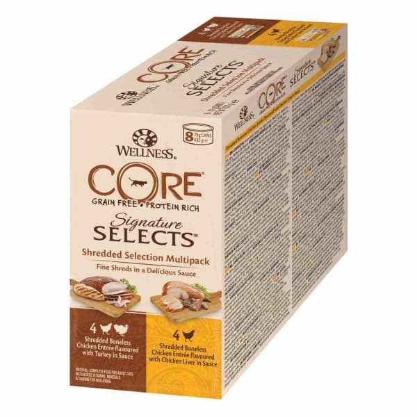 Image of Wellness Core Grain-free Wet Cat Food Signature Selects Shredded Multipack, 8 x 79g - Chicken & Turkey