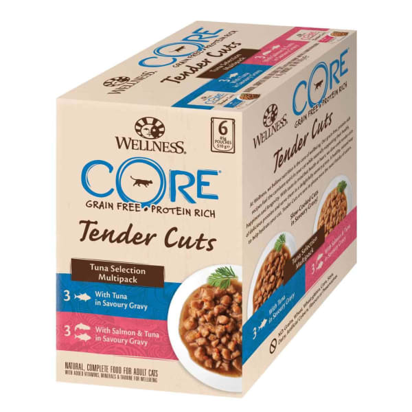 Image of Wellness Core Grain-free Wet Cat Food Tender Cuts Tuna Selection Multipack, 6 x 85g