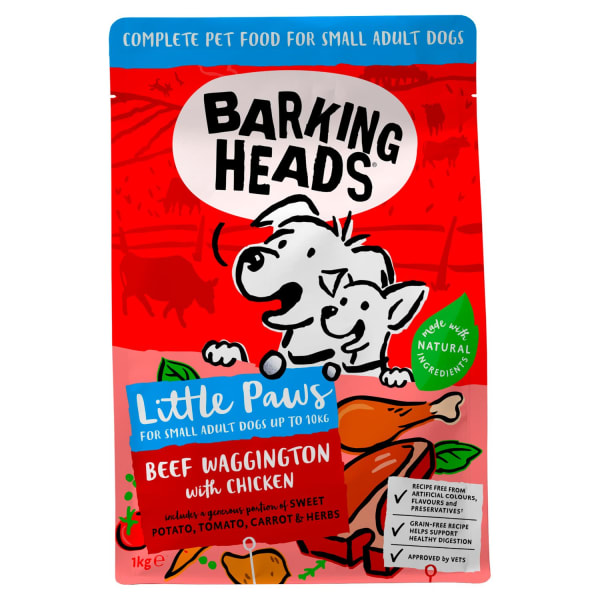 Image of Barking Heads Little Paws Small Adult Dry Dog Food - Beef Waggington with Chicken, 1kg - Beef Waggington with Chicken