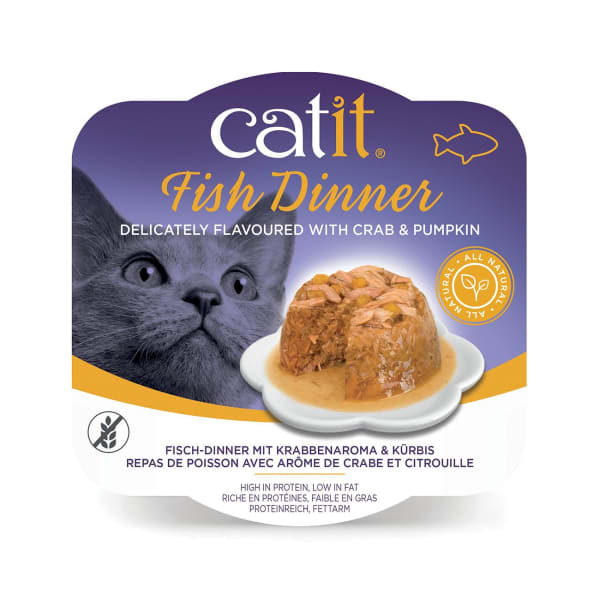 Image of Catit Grain-free Fish Dinner Wet Cat Food - Fish with Crab & Pumpkin, 80g - Fish with Crab & Pumpkin